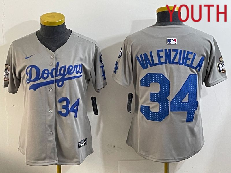 Youth Los Angeles Dodgers 34 Valenzuela Grey Game 2024 Nike MLB Jersey style 12054